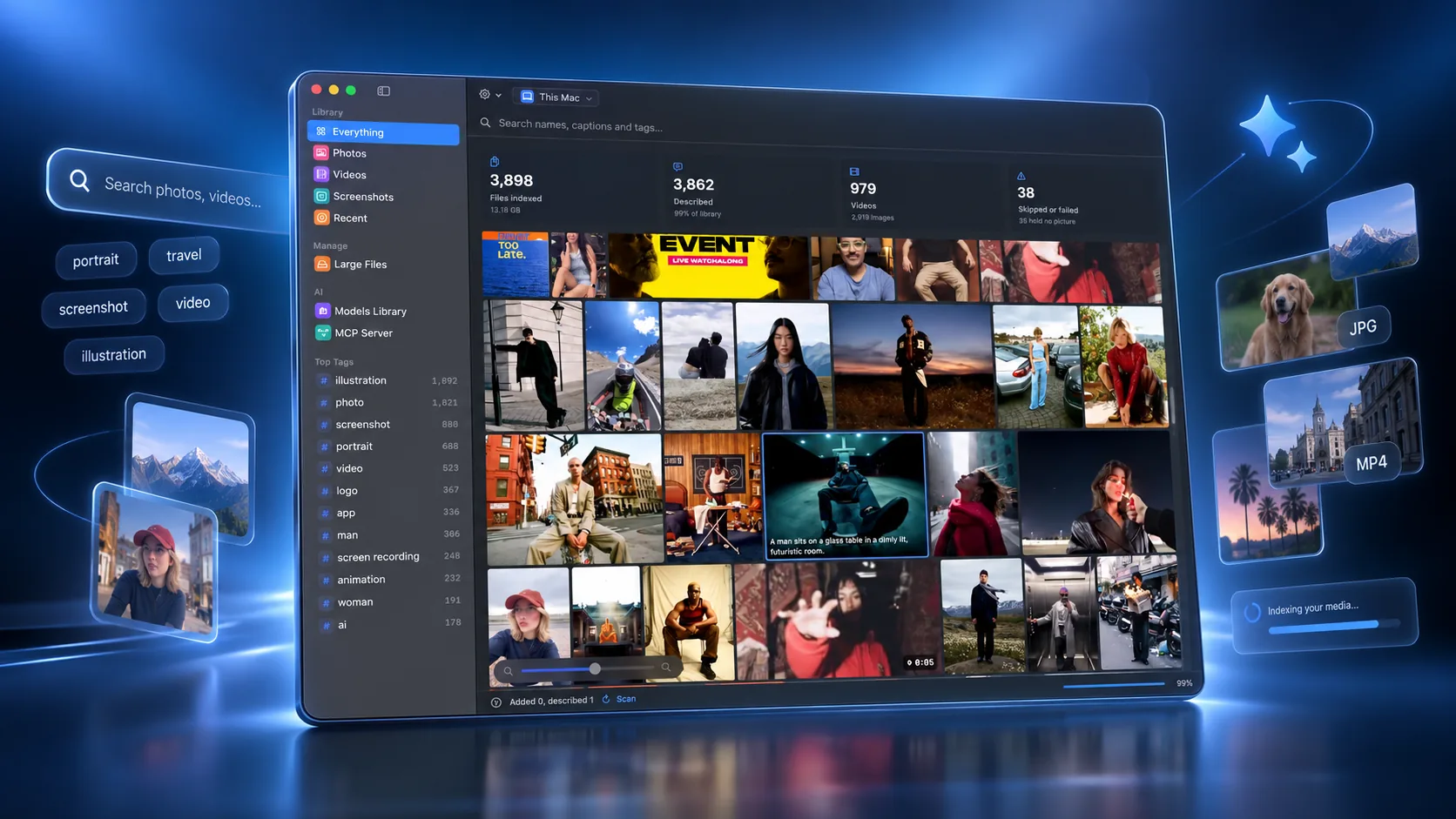 Lens showing a searchable media library