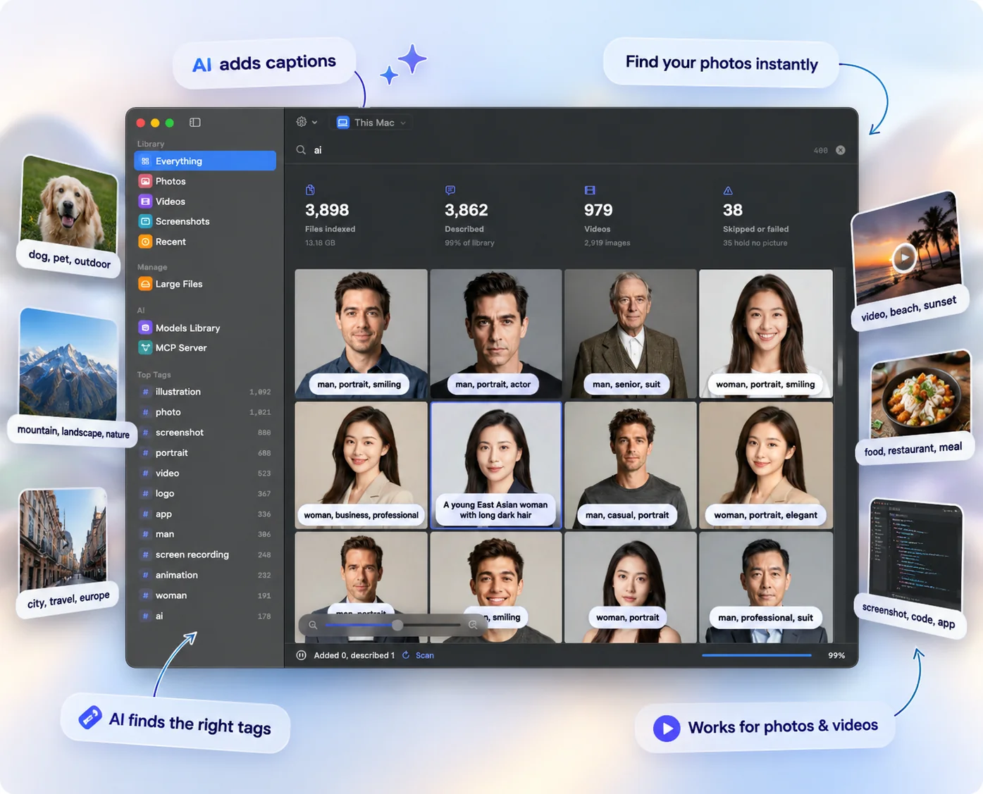 Lens automatically captions and tags photos and videos on your Mac