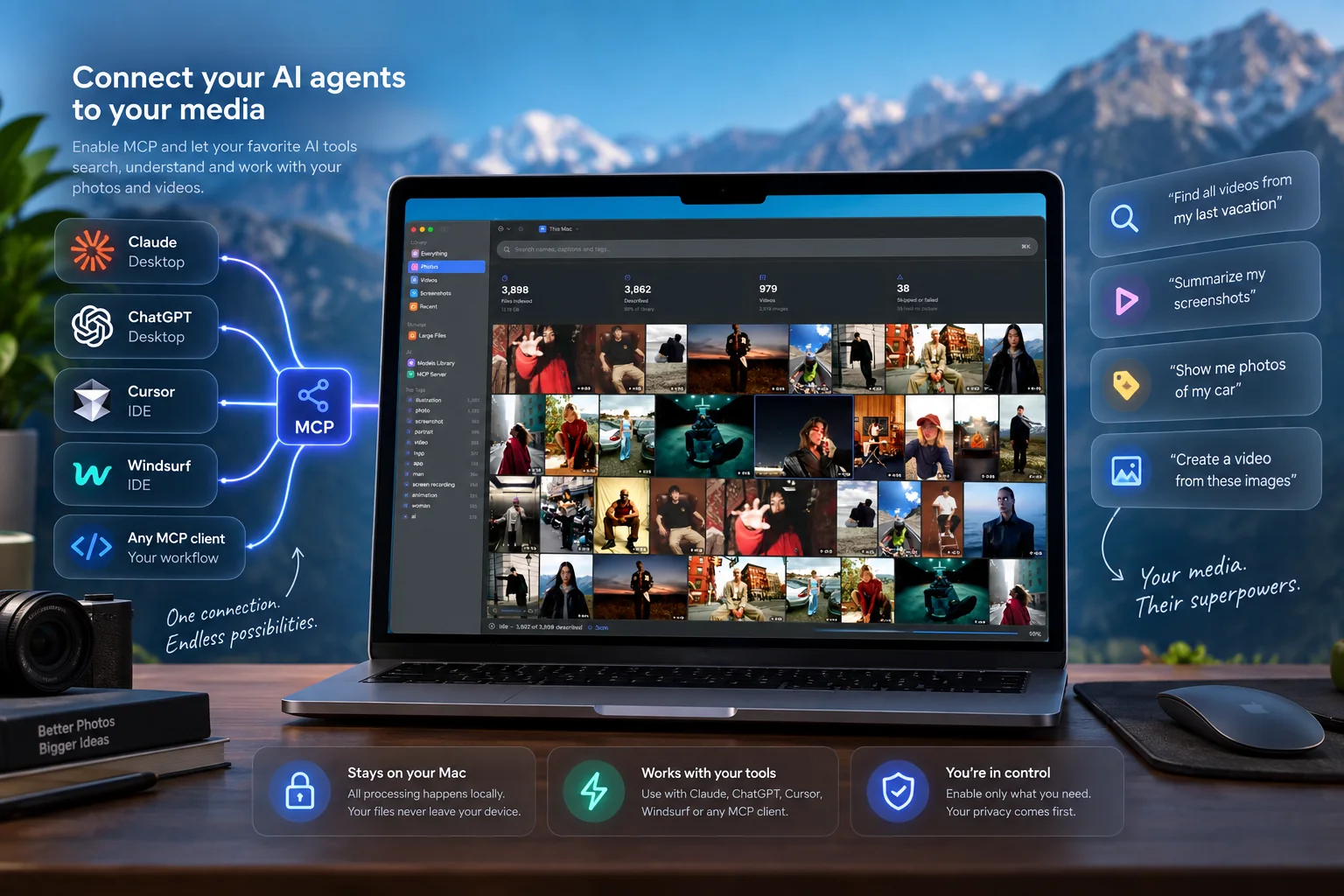 Lens MCP Server connecting local AI agents to a private media library